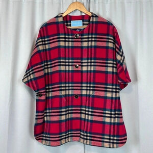 Draper James Plaid Wool Blend Cape Size M/L